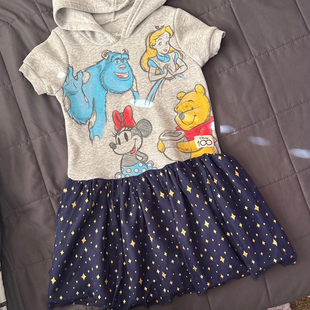 Disney Gray and Navy Dress with Cartoon Friends